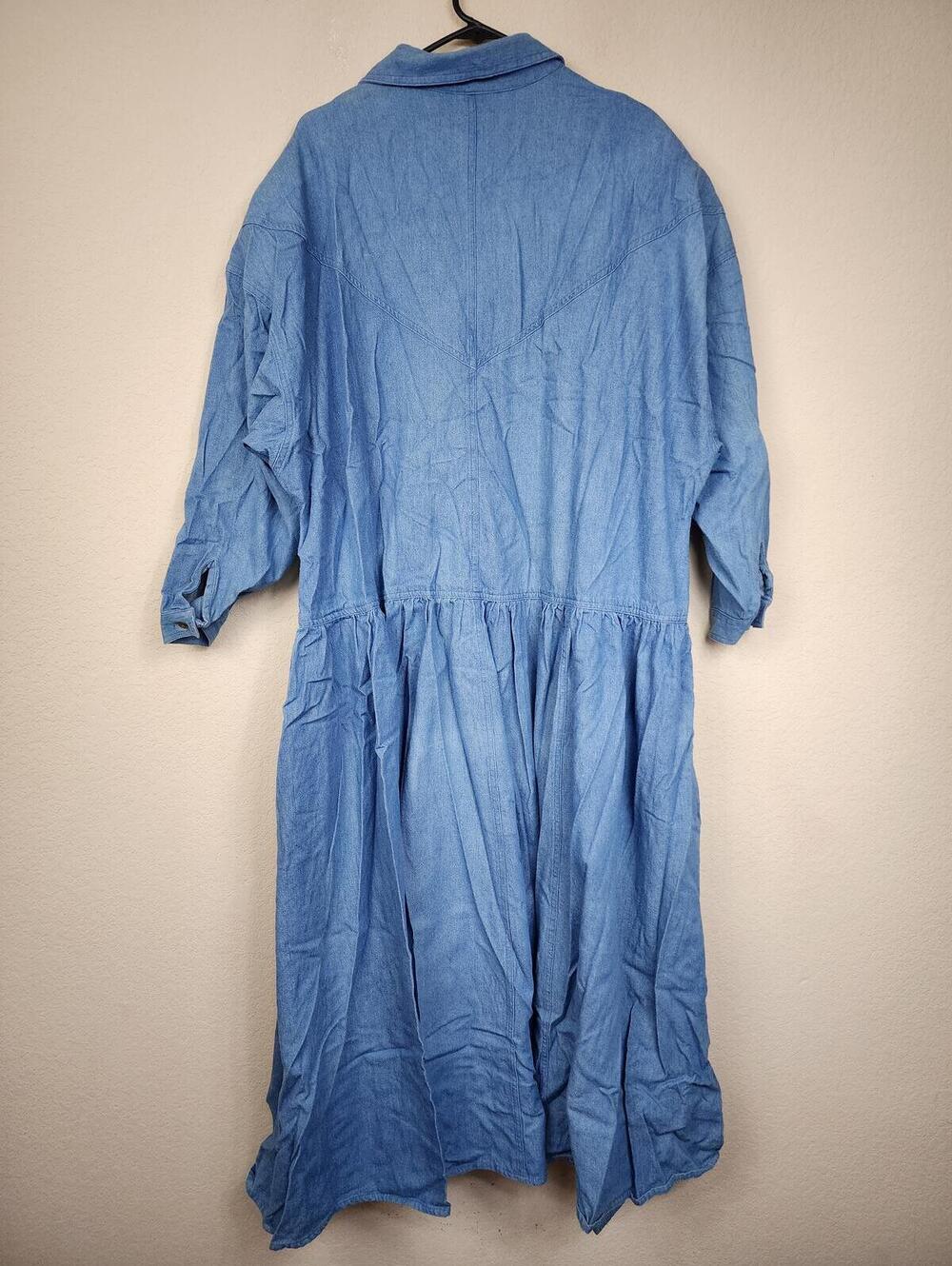 Together! Women 3X Blue Cotton Button-Down Midi Dress - Picture 3 of 4